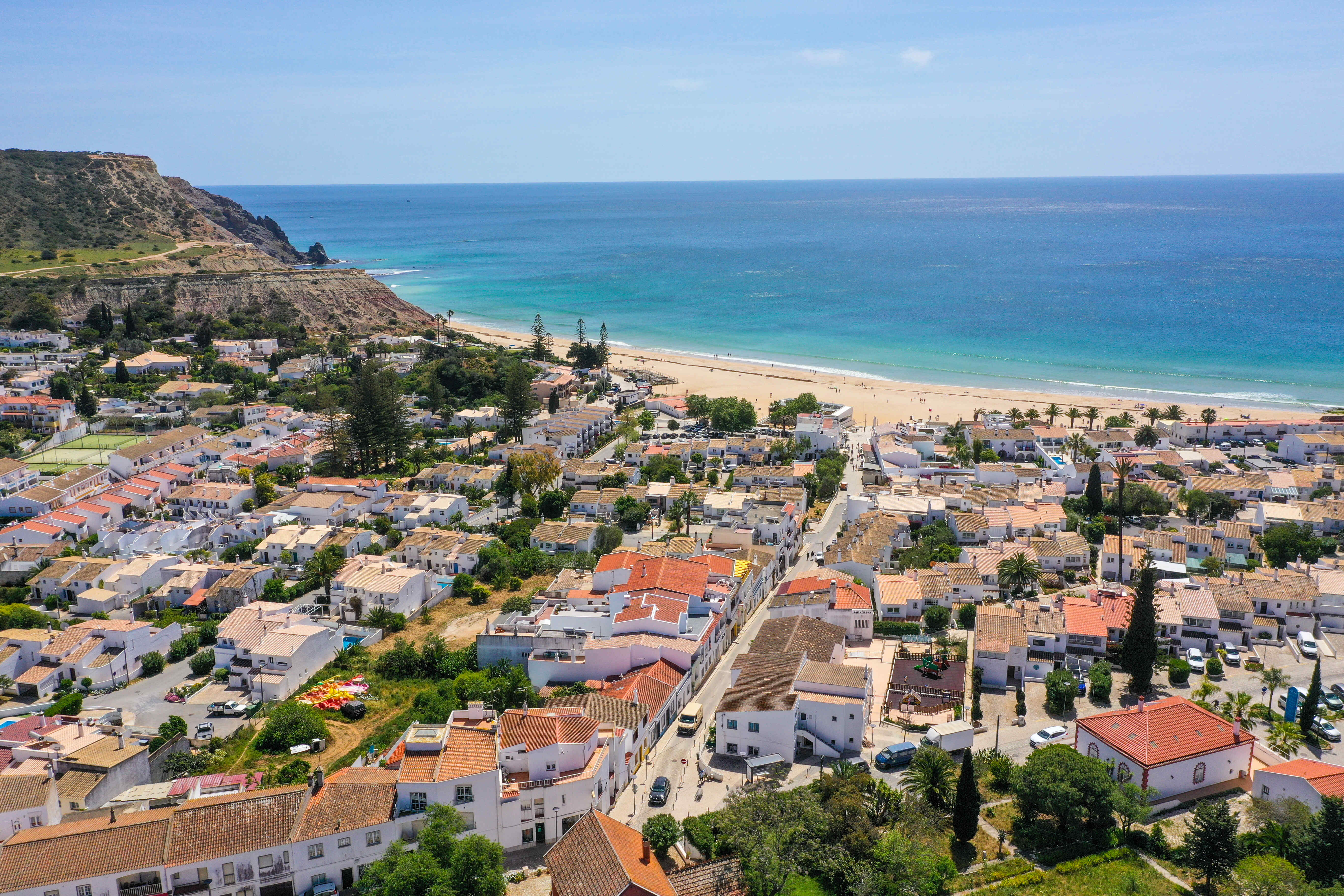 drone shot of properties in Lagos, Portugal